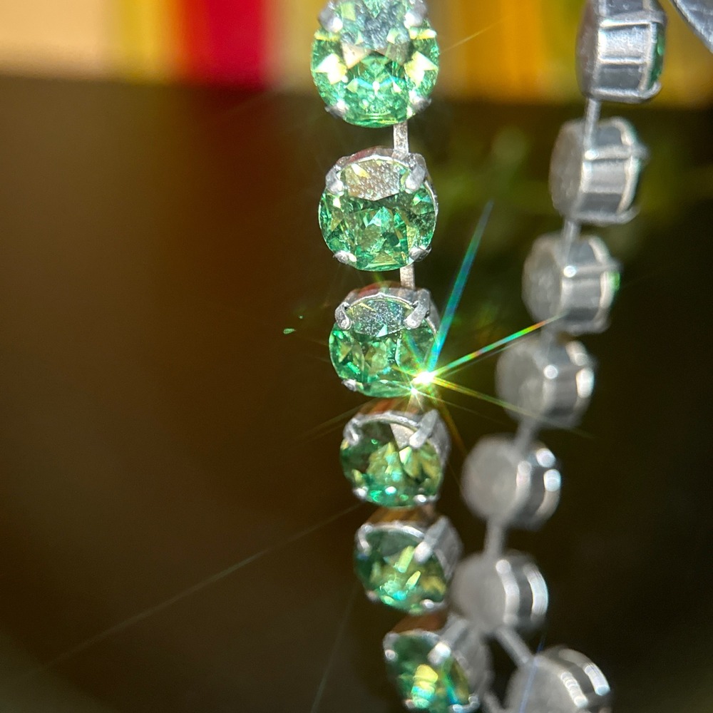 Sabika Green Crystal Riviere Necklace Gunmetal Adjustable 15-18 Inch - Picture 5 of 11